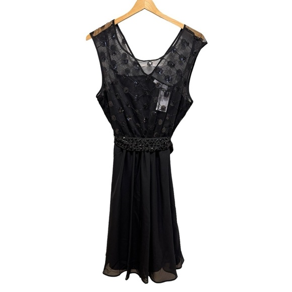 Ricki's Black Sequin Scoop Neck Embellished Belt Fit & Flare Size 8 - Picture 2 of 13